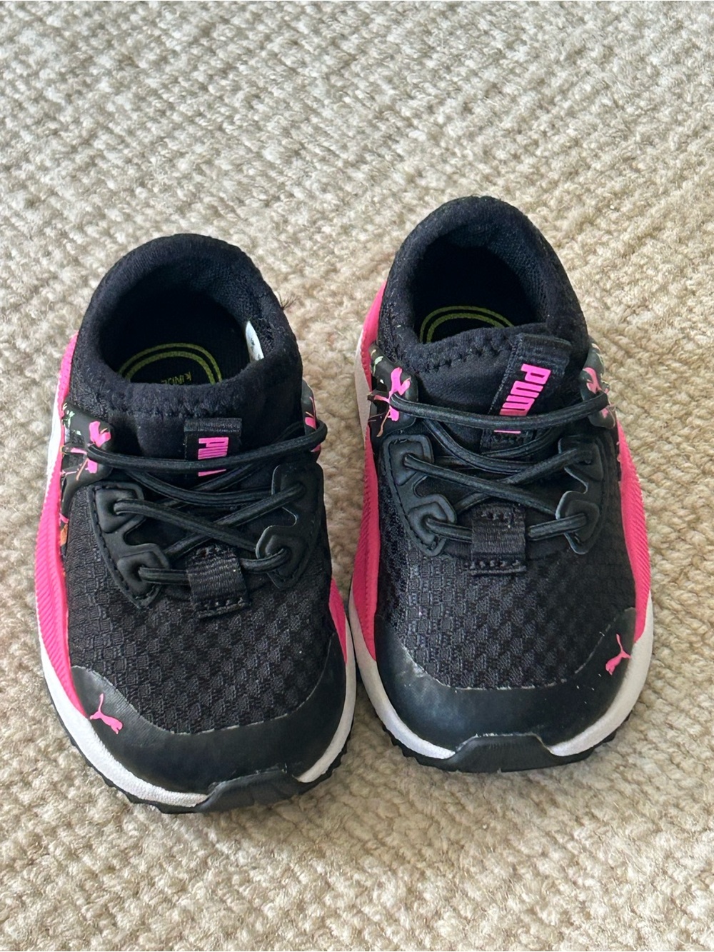 Puma Kids Black Sneakers with Pink Accents